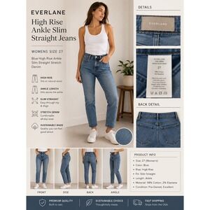 Everlane Jeans Womens 27 Blue High Rise Ankle Slim Straight Stretch‎ Denim